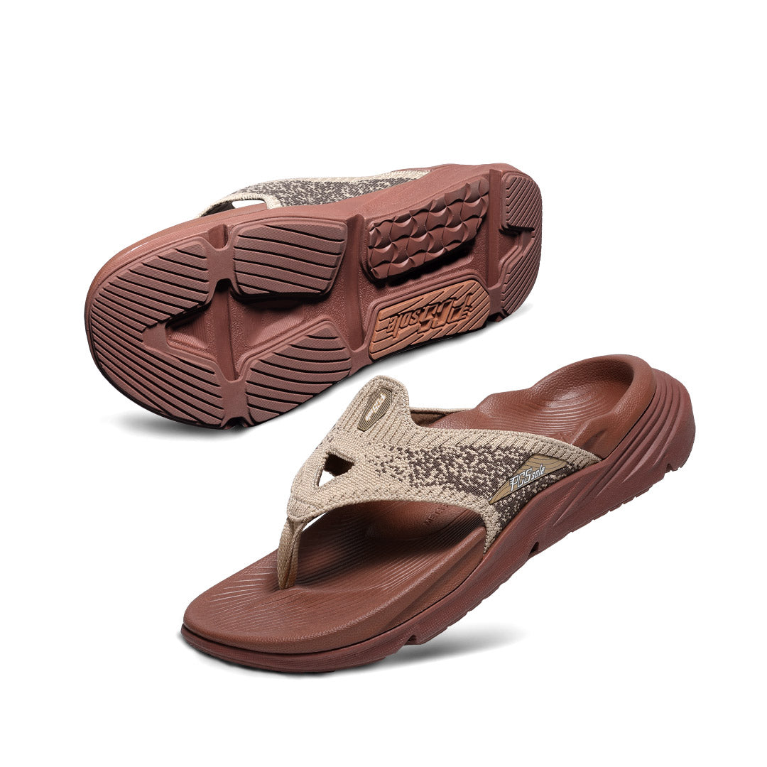 Non-slip brown arch support flip-flops