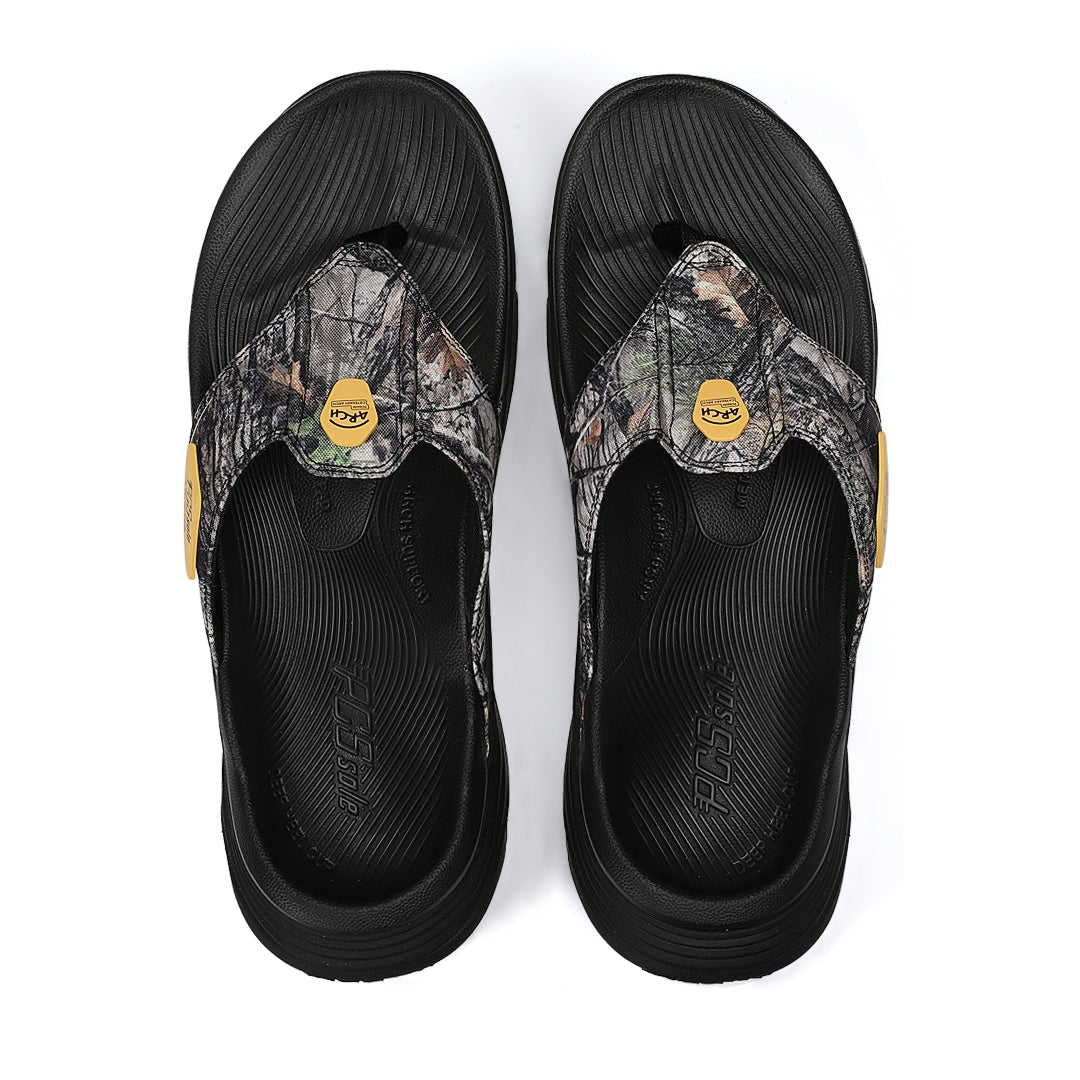 PCSsole Black Camo Arch Support Flip Flops Front