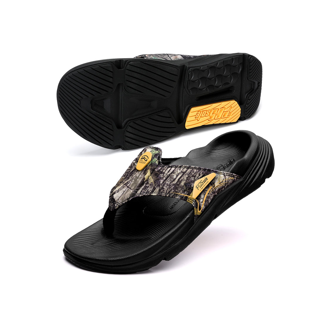men's black camo arch support flip flops