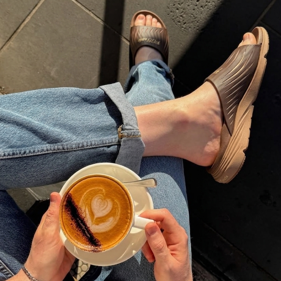 PCSsole Walnut Brown Slide Sandals