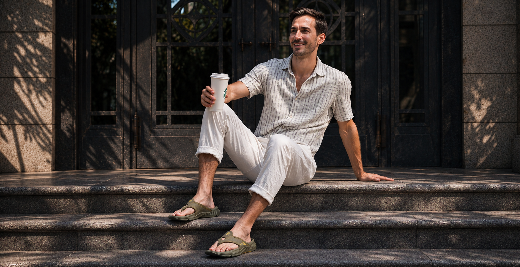 army green flip flops for men