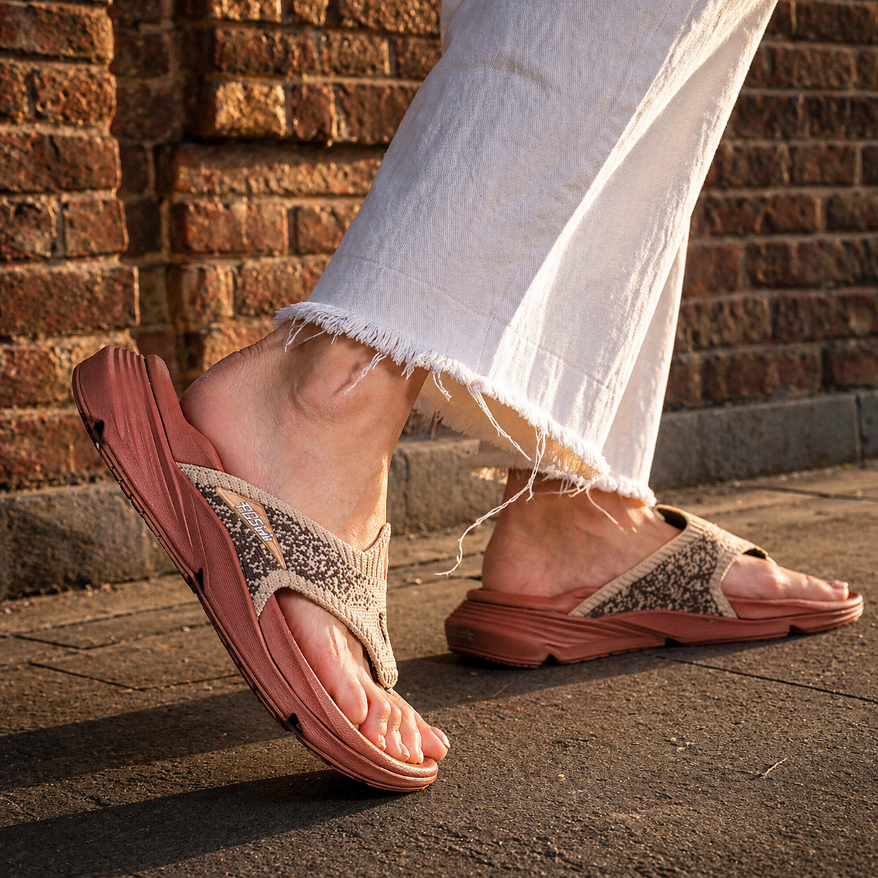 PCSsole brown flip flops for women