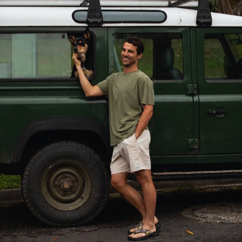 The man was wearing black camo arch support flip flops