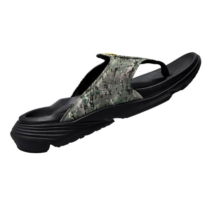 A camouflage-patterned upper strap in shades of green, gray, and black.
