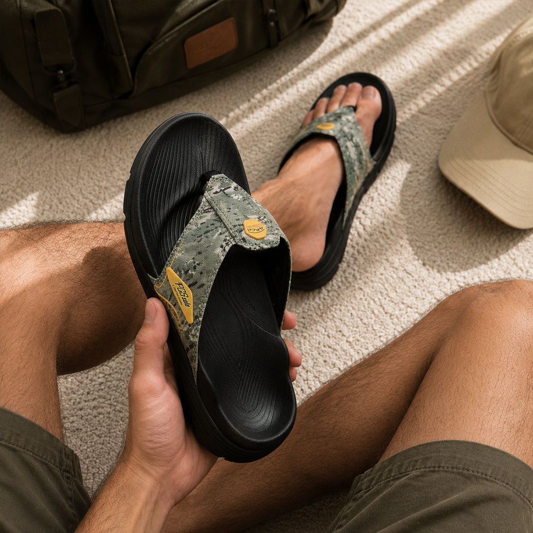 causal life with army green camo sandals