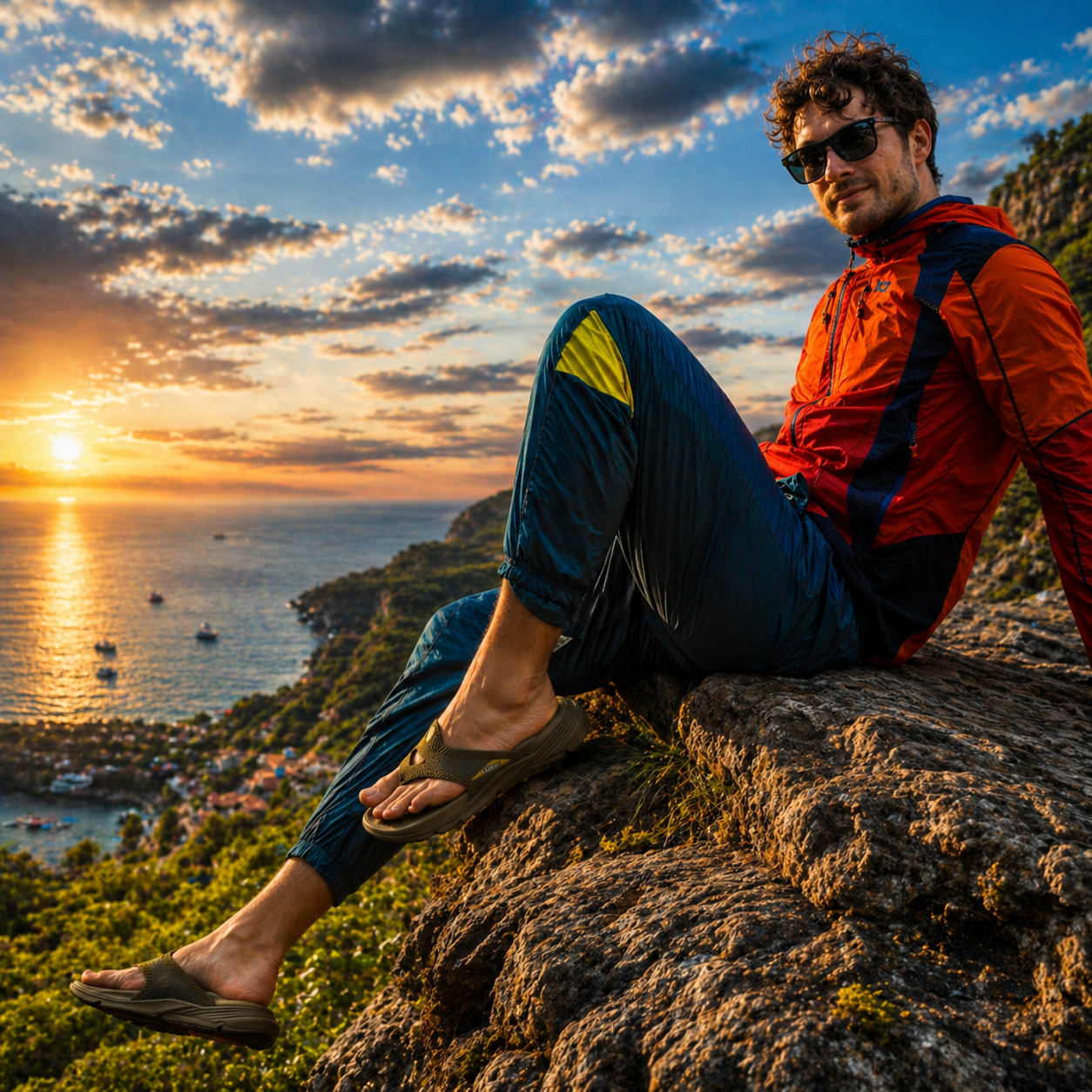 Men wearing army green arch support flip flops