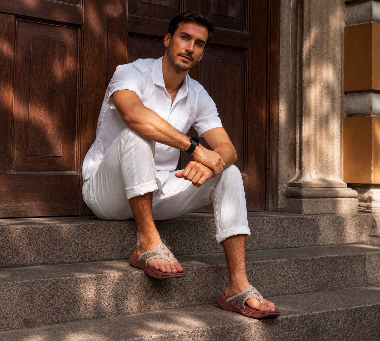 brown flip flops mens